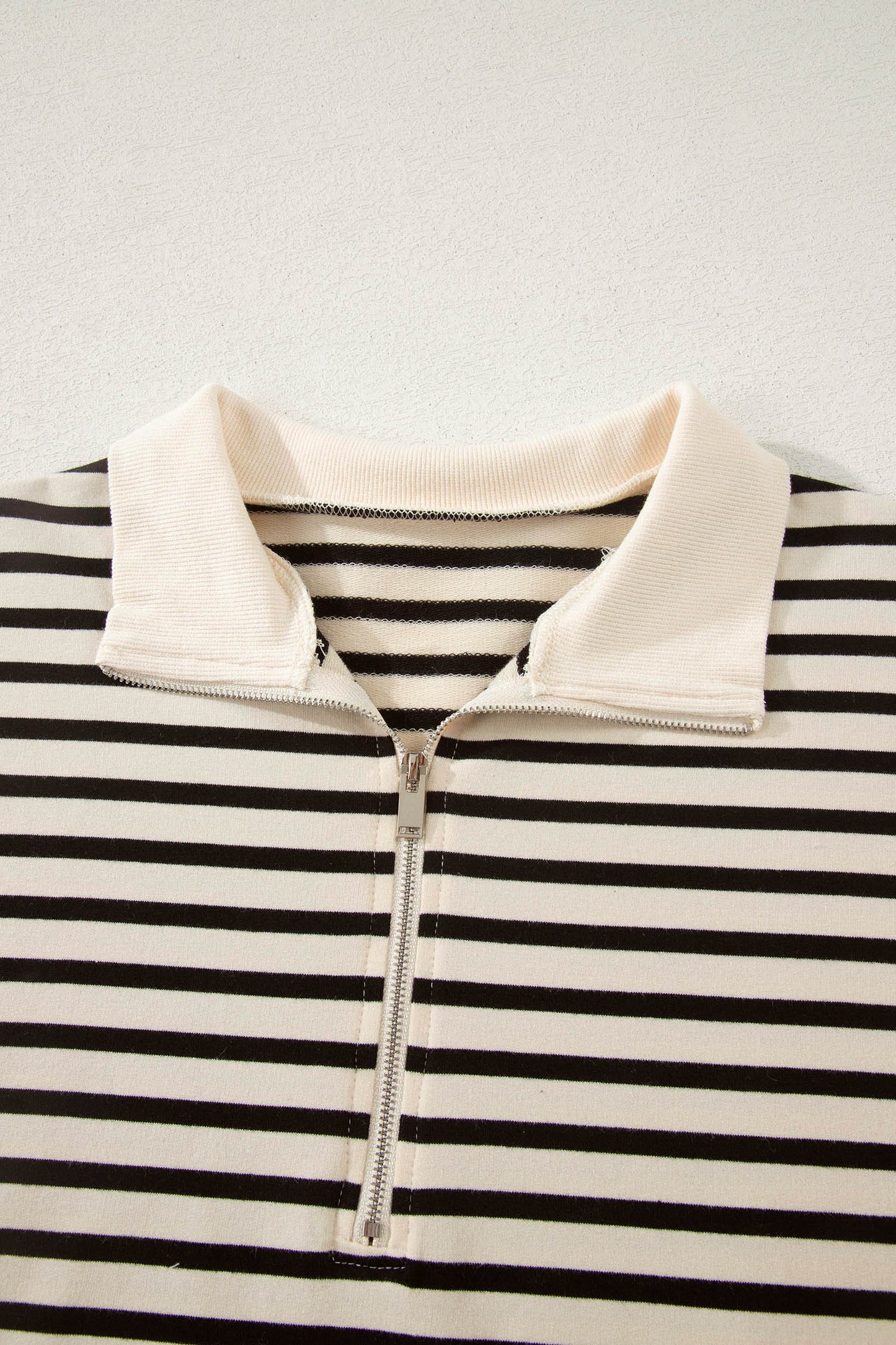 Black Stripe Ribbed Color Block Trim Zip Polo Tee Drawstring Shorts 2pcs Outfit - Snoopy's Closet