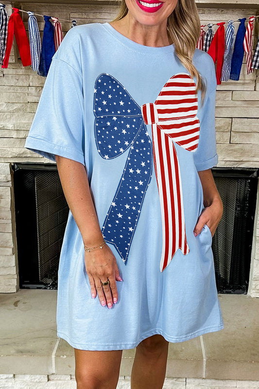 Minivestido de cambio Beau Blue patriótico con lazo grande cosido