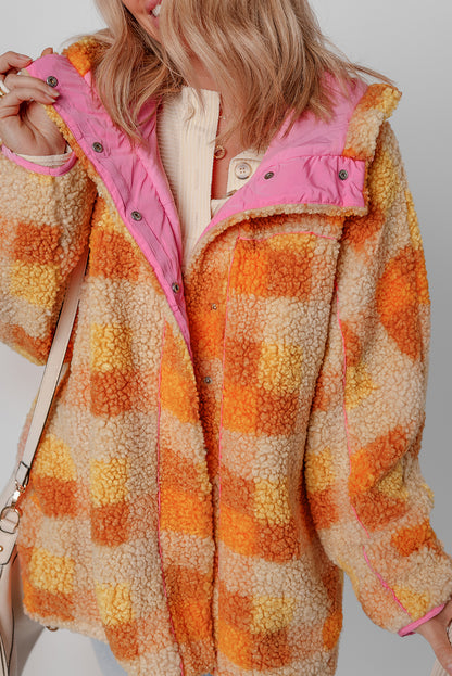 Orange Checkered Sherpa Hooded Jacket - Snoopy's Closet