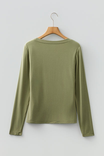 Laurel Green Solid Color Long Sleeve Fitted Top - Snoopy's Closet