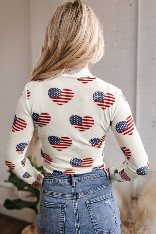White Americana Glitter Mesh Long Sleeve Bodysuit - Snoopy's Closet