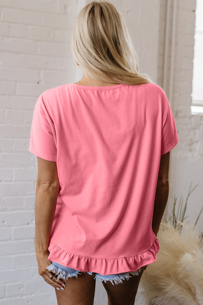 Pink Frilled Hem Loose T-Shirt - Snoopy's Closet