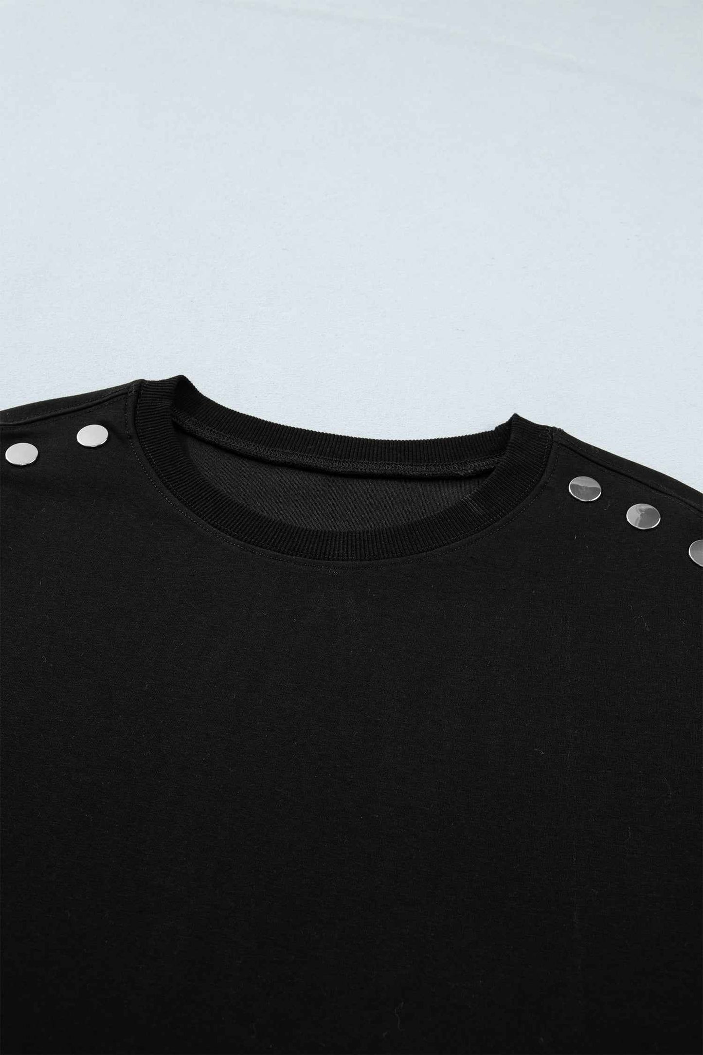 Black Casual Solid Short Sleeve Top with Metal Button Details Key Features
