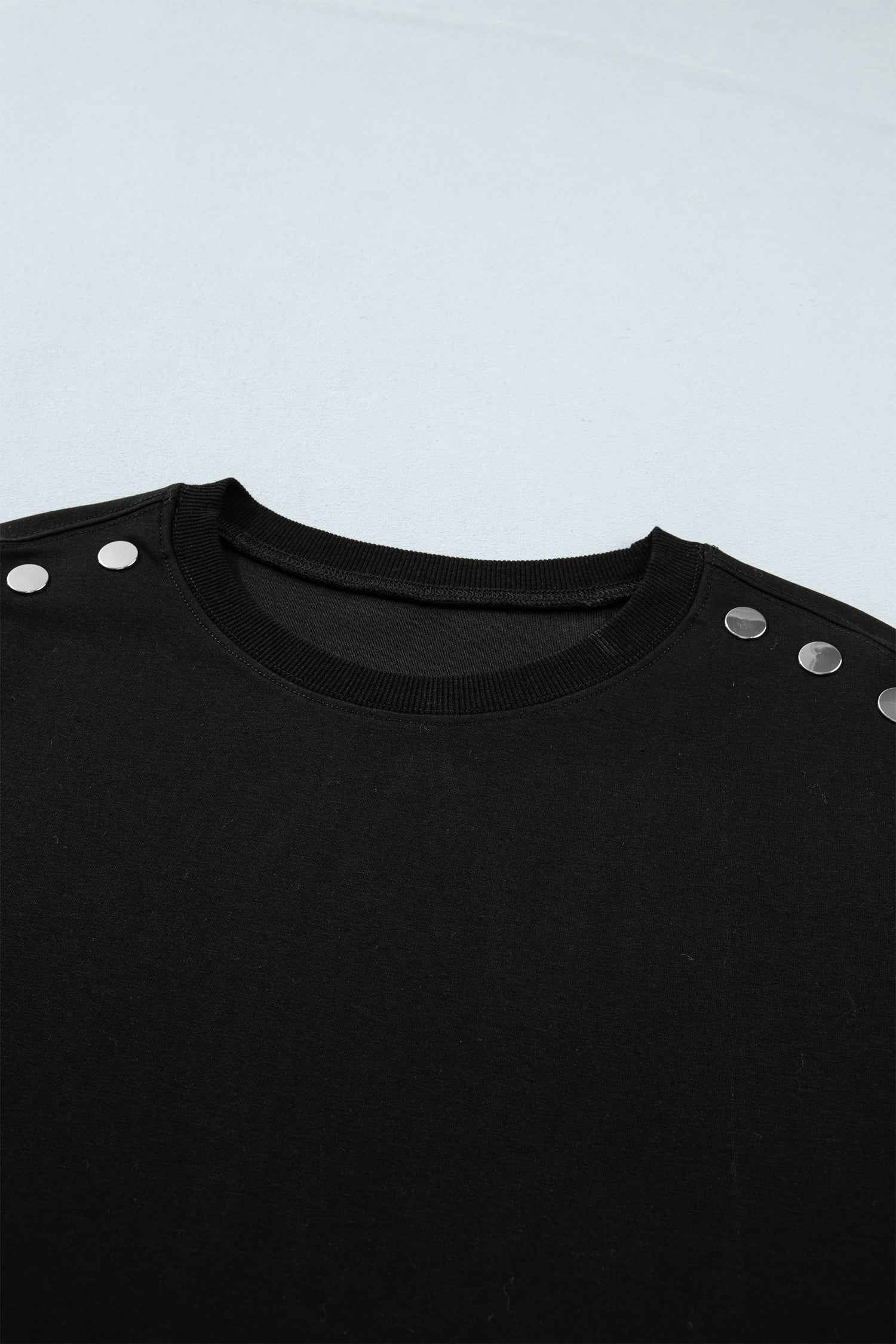 Black Casual Solid Short Sleeve Top with Metal Button Details Key Features