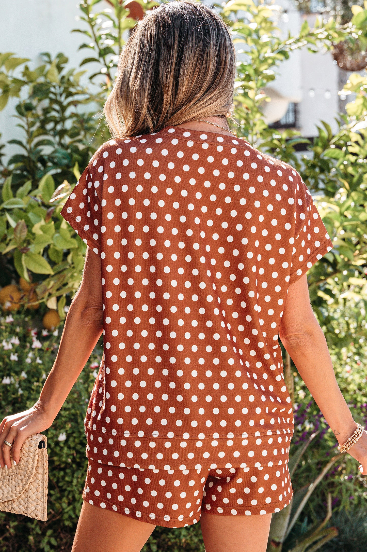 Brown Polka Dot Print Short Set - Snoopy's Closet