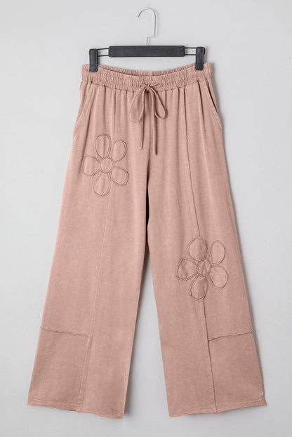 Buckskin Flower Patch Mineral Washed Terry Knit Cropped Wide Leg Pants