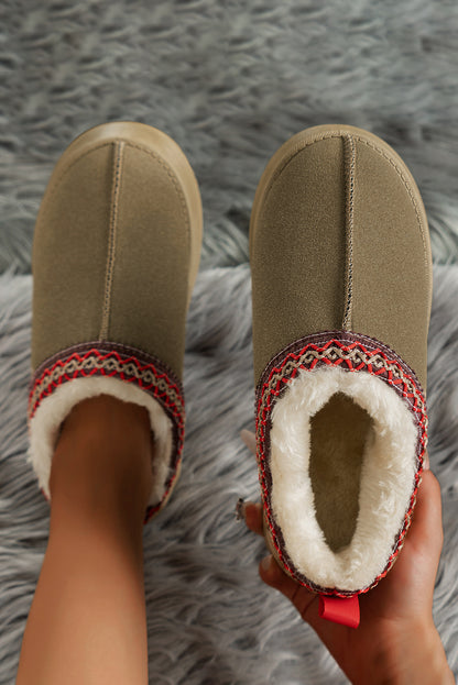 Chestnut Contrast Print Suede Plush Lined Snow Boots - Snoopy's Closet