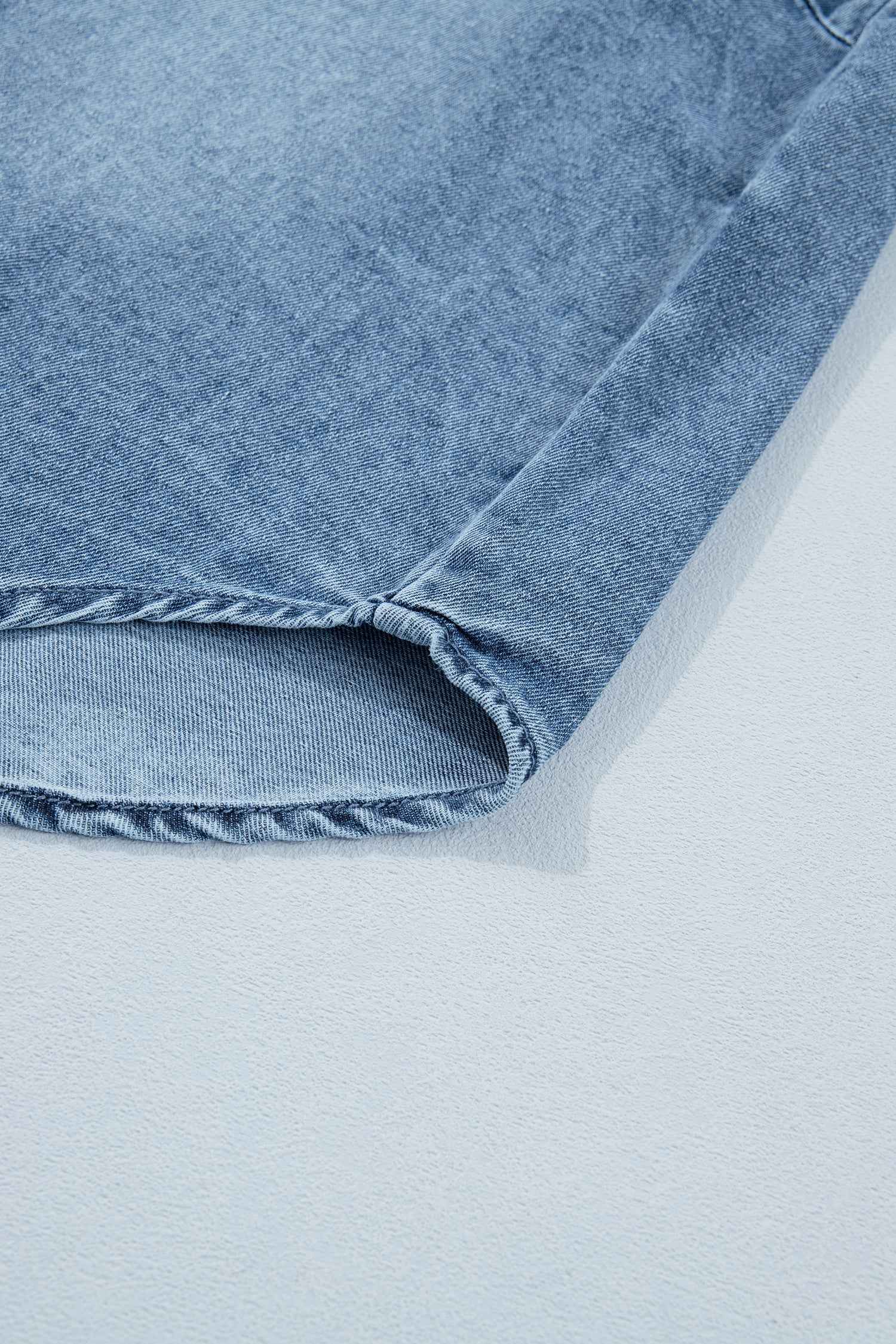 Beau Blue Frilled Short Sleeve Snap Button Denim Shirt