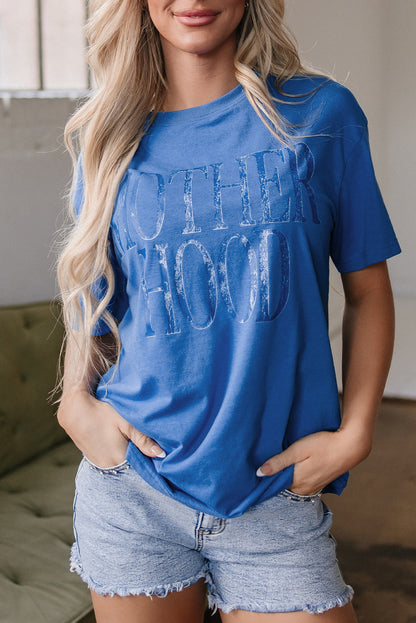 Sky Blue Vintage MOTHERHOOD Letter Graphic T Shirt - Snoopy's Closet