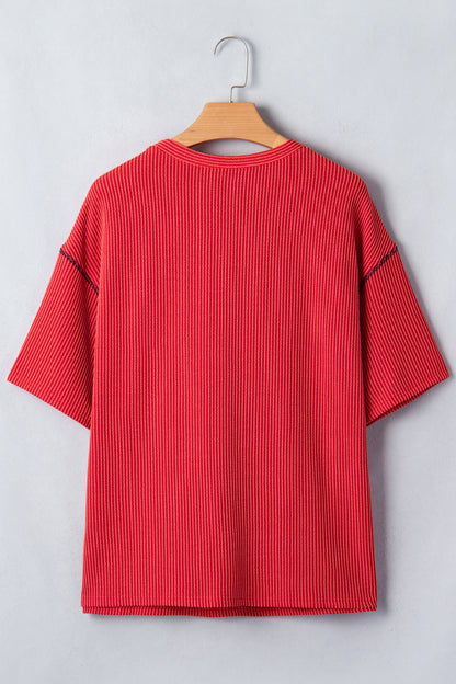 Beau Blue USA Graphic Half Sleeve Loose Ribbed Top
