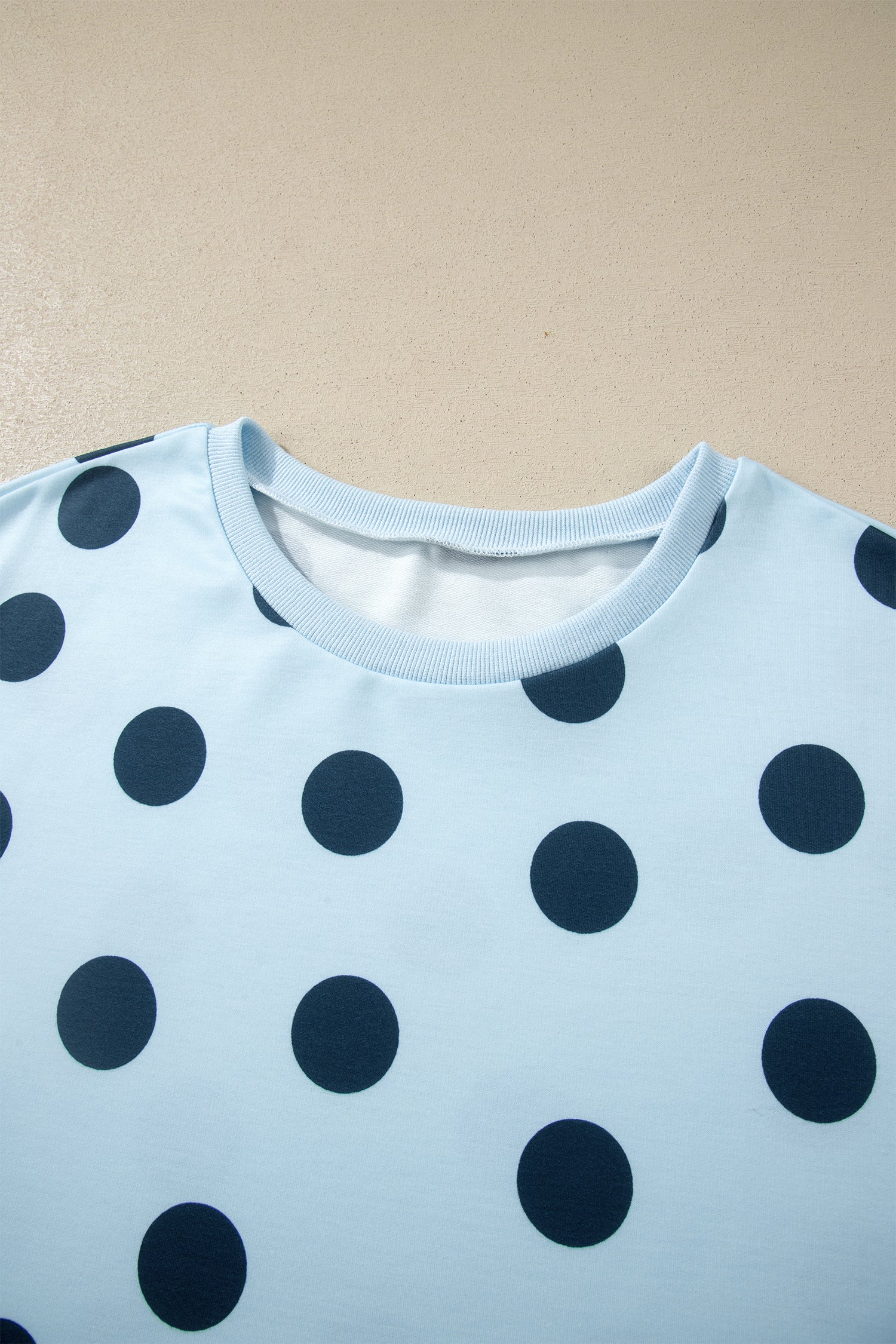 Sky Blue Polka Dot Print Loose Tee Drawstring Elastic Waist Short Set - Snoopy's Closet