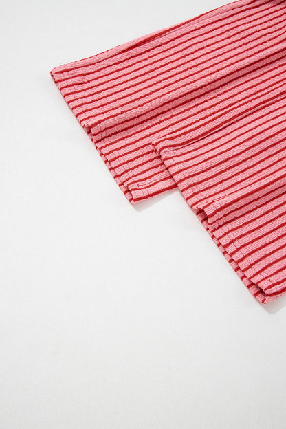 Sky Blue Stripe Crew Neck Tee Drawstring Waist Cropped Pants Set - Snoopy's Closet