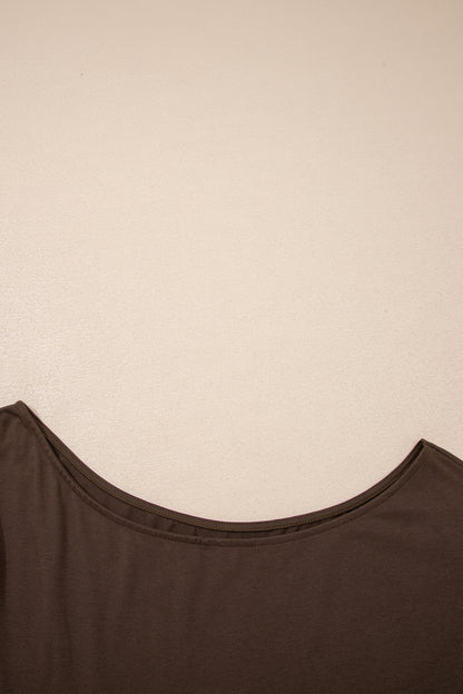Coffee Plus Size Solid Color Asymmetric Neck Short Sleeve Blouse - Snoopy's Closet