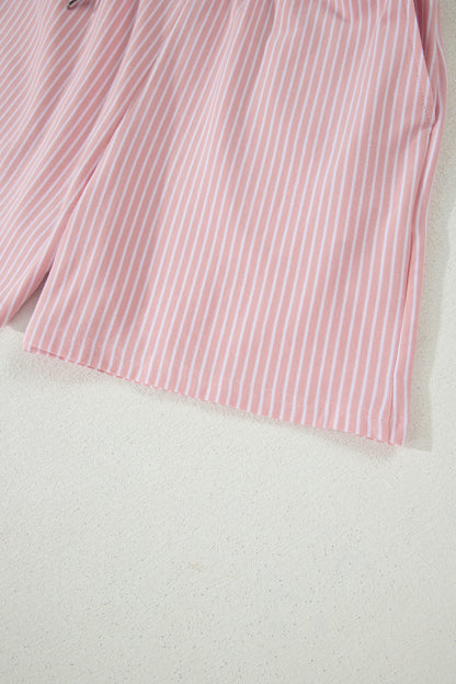 Pink Stripe Dolman Sleeve Polo Shirt and Drawstring Shorts Set - Snoopy's Closet