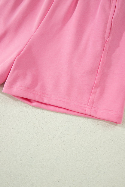 Conjunto de 2 piezas de top de tirantes finos rosa sachet y shorts elásticos de talle alto