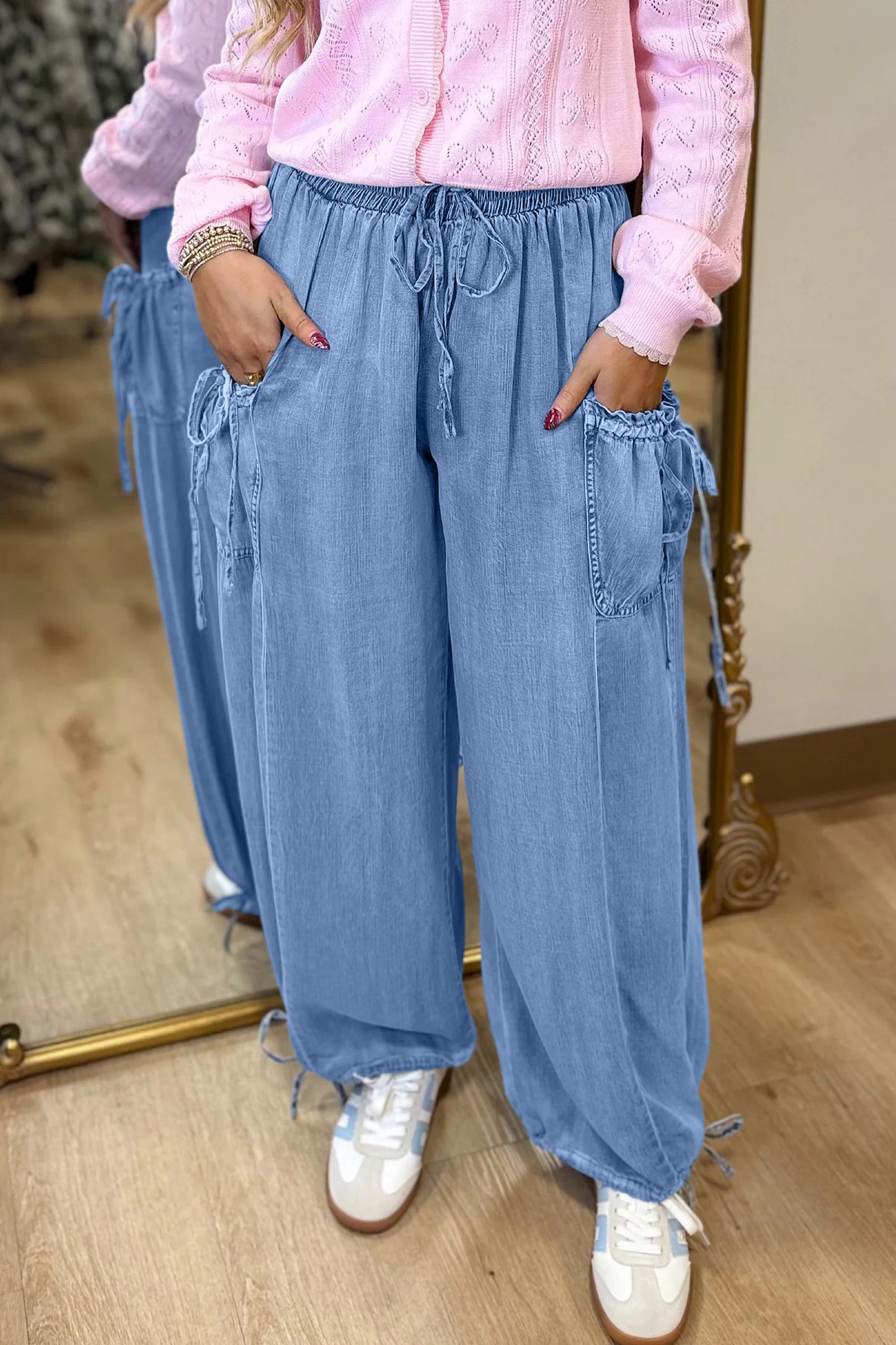 Pantalones holgados de mezclilla Beau Blue con cordón elástico en la cintura y bolsillos
