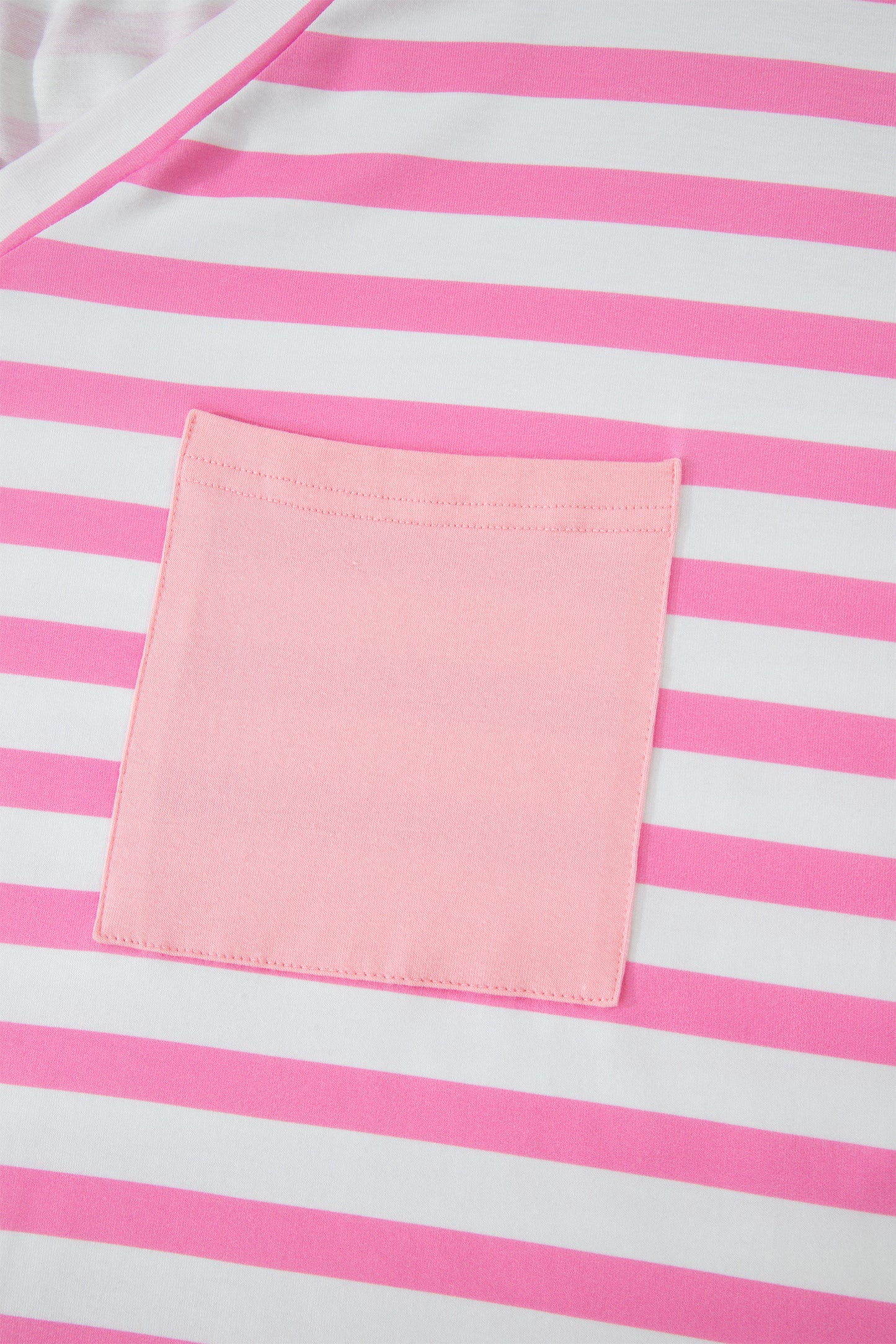 Pink Stripe Colorblock Patched Pocket V Neck Plus Size Tee - Snoopy's Closet