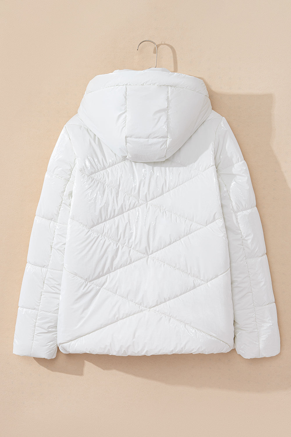 White Solid Quilted Hooded Zip Up Puffer Coat - Snoopy's Closet