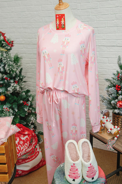 Pink Christmas Tree Nutcracker Print 2pcs Lounge Pant Set - Snoopy's Closet