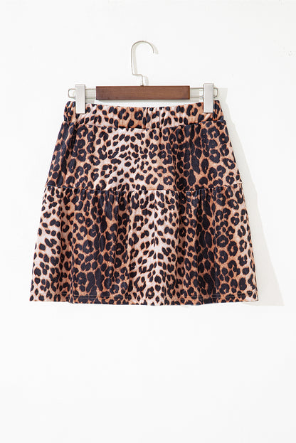 Brown Leopard Tiered Patchwork Hot Mini Skirt - Snoopy's Closet
