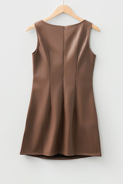 Coffee Vegan Leather Sleeveless Mini Dress - Snoopy's Closet