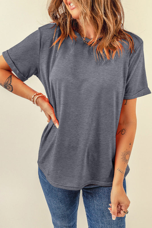Gray Casual Plain Crew Neck Tee - Snoopy's Closet