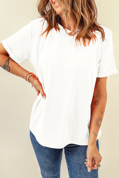 White Casual Plain Crew Neck Tee - Snoopy's Closet