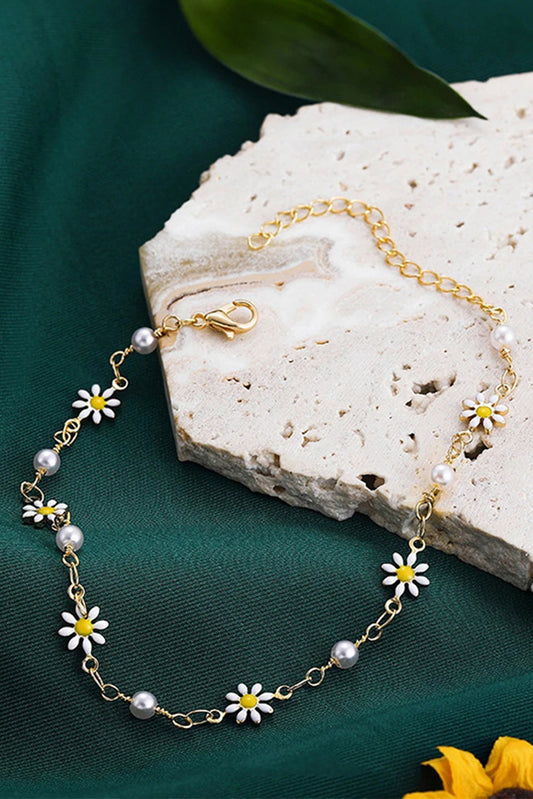 Gold Daisy & Pearl Chain Anklet - Snoopy's Closet