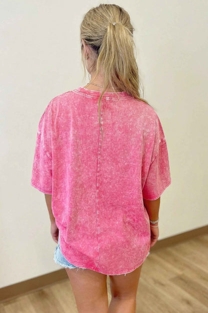 Dark Grey Solid Color Cotton Mineral Washed Oversize Tee