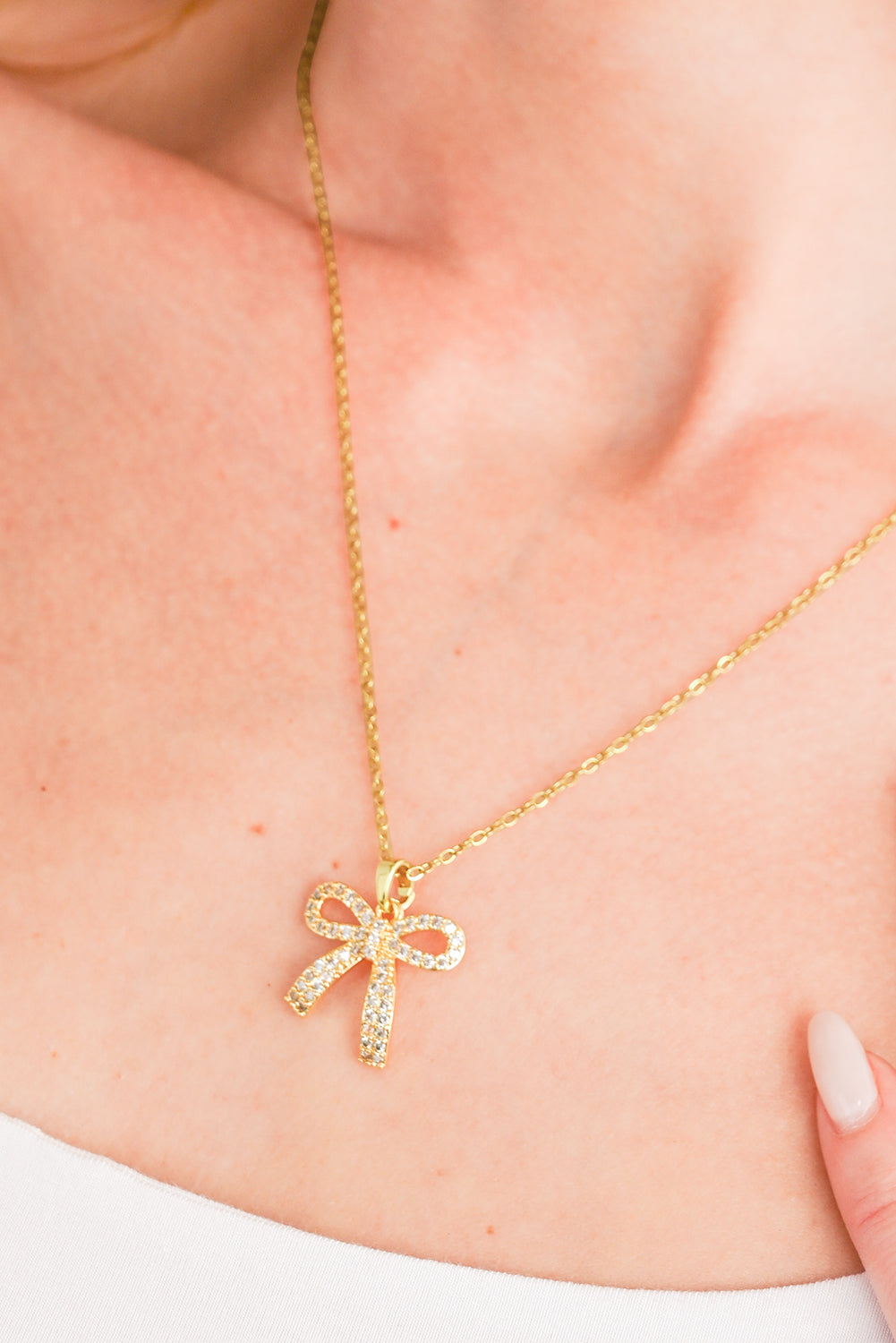 Gold Plated Rhinestone Bowknot Pendant Necklace - Snoopy's Closet