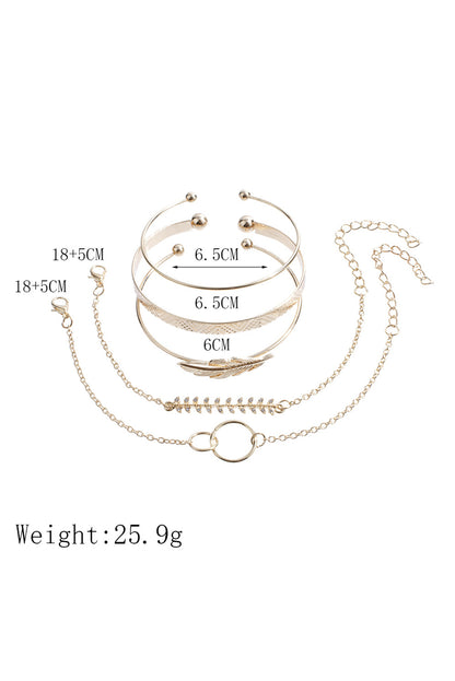 Gold Leaves Retro Pattern Adjustable Plated 5Pcs Bracelet Set - Snoopy's Closet