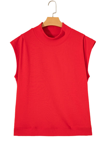 Mint Green Solid Color High Neck Cap Sleeve Loose Top - Snoopy's Closet