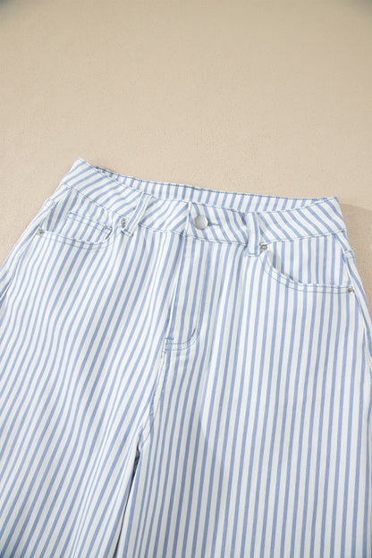 Sky Blue Stripe Casual Barrel Jeans