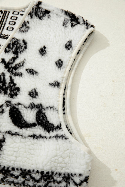 Chaqueta de chaleco de moda occidental con estampado de cachemira Sherpa beige con bolsillos