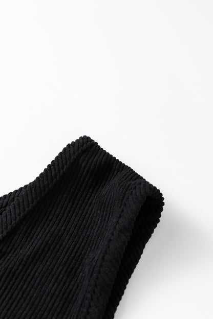 Minivestido Negro Sin Mangas de Pana Tallas Grandes con Bolsillos de Parche