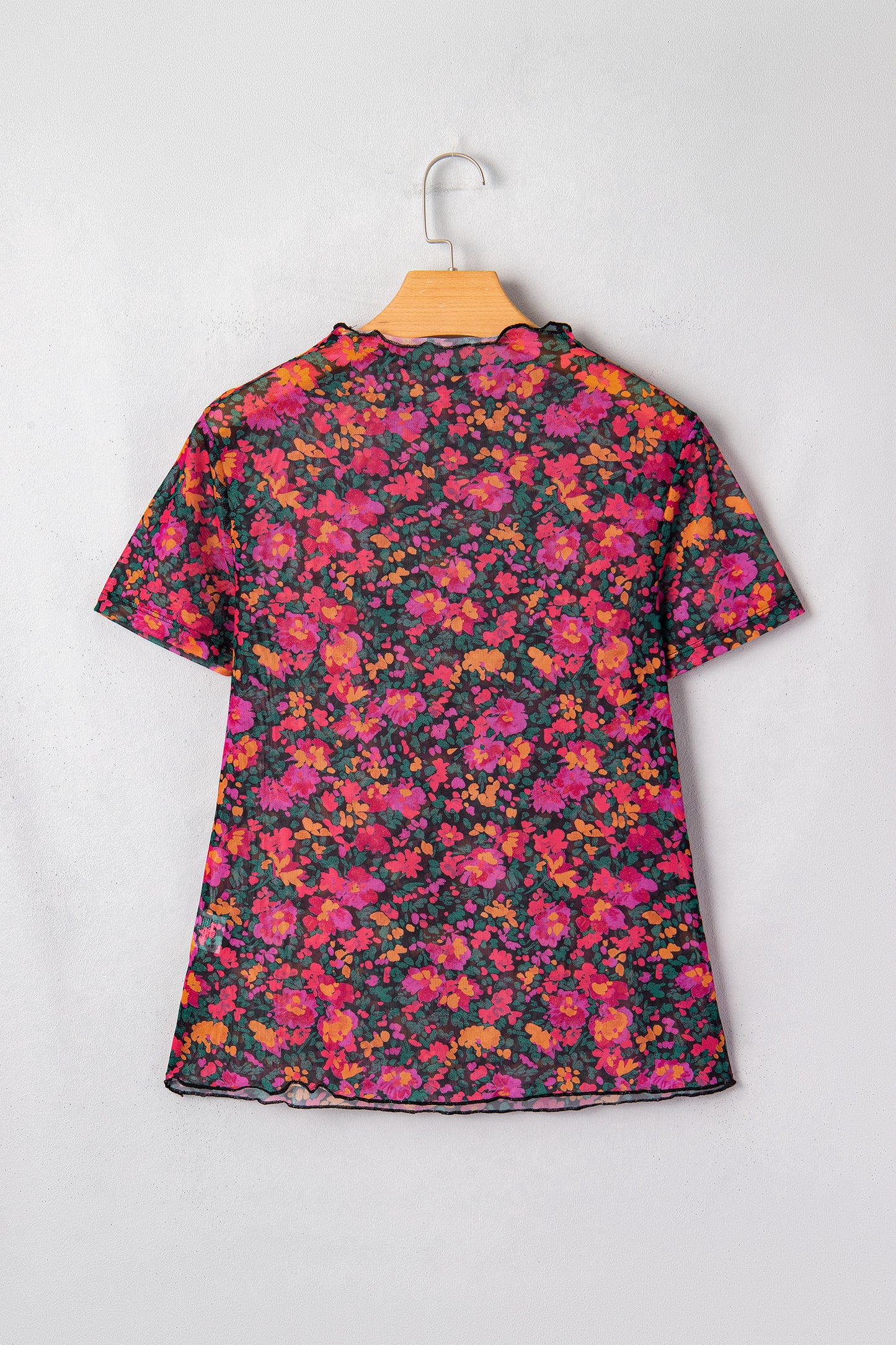 Rose Retro Floral Printed Mesh Short Sleeve Top - Snoopy's Closet