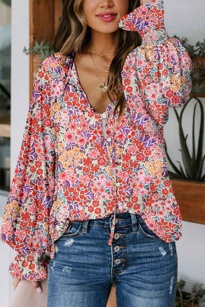 Blue Cakewalk Floral Smocked Blouse