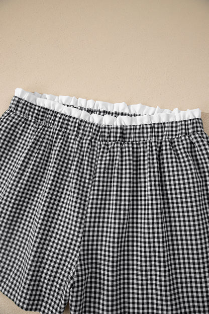 Pantalones cortos de talla grande con estampado de cuadros y ribete en contraste negro