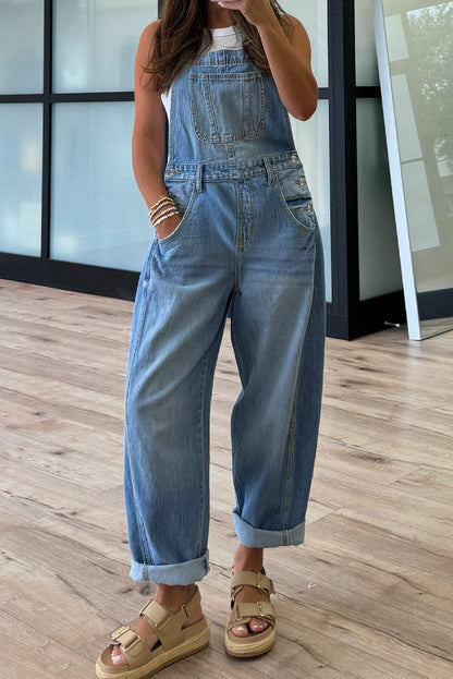 Dusk Blue Adjustable Buckle Barrel Denim Overalls - Snoopy's Closet