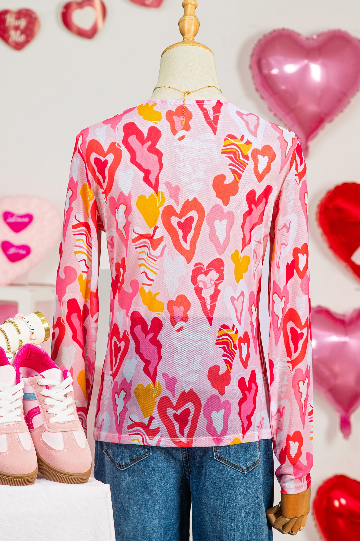 Rose Valentine Heart Mesh Long Sleeve Top - Snoopy's Closet