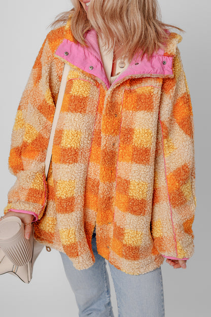 Orange Checkered Sherpa Hooded Jacket - Snoopy's Closet