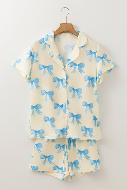 Yellow Bow Printed Short Sleeve Shirt Shorts Pajama Set - Snoopy's Closet