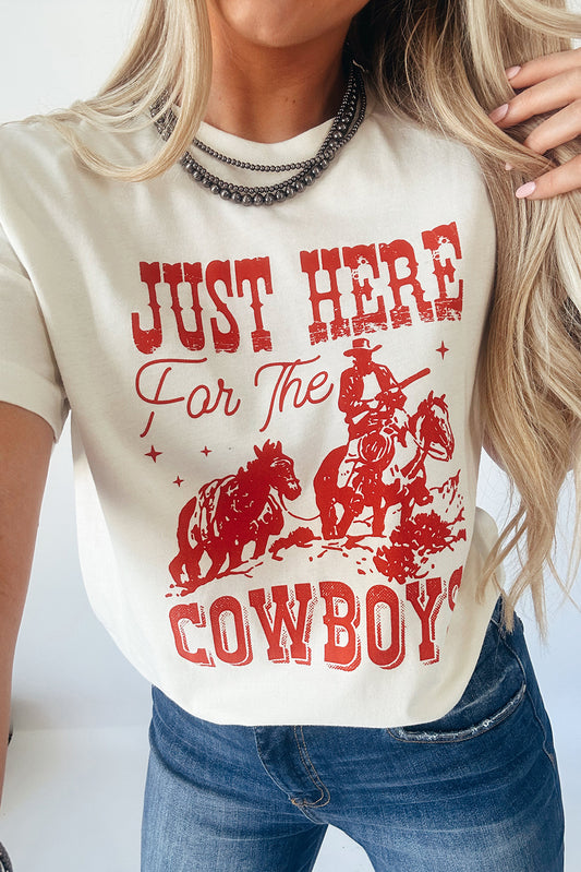 Camiseta de manga corta con puño y cuello redondo de JUST HERE For THE COWBOY en color blanco