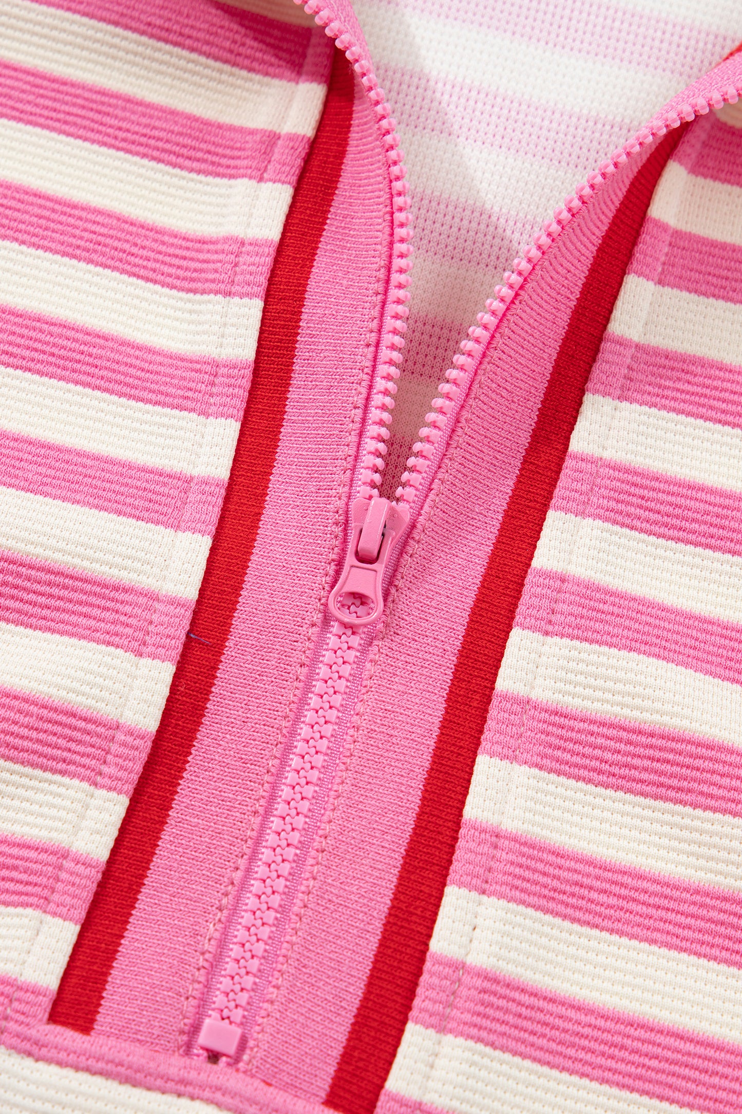 Sachet Pink Textured Stripe Print Contrast Trim Zip Collar Sleeveless 2pcs Skort Set - Snoopy's Closet