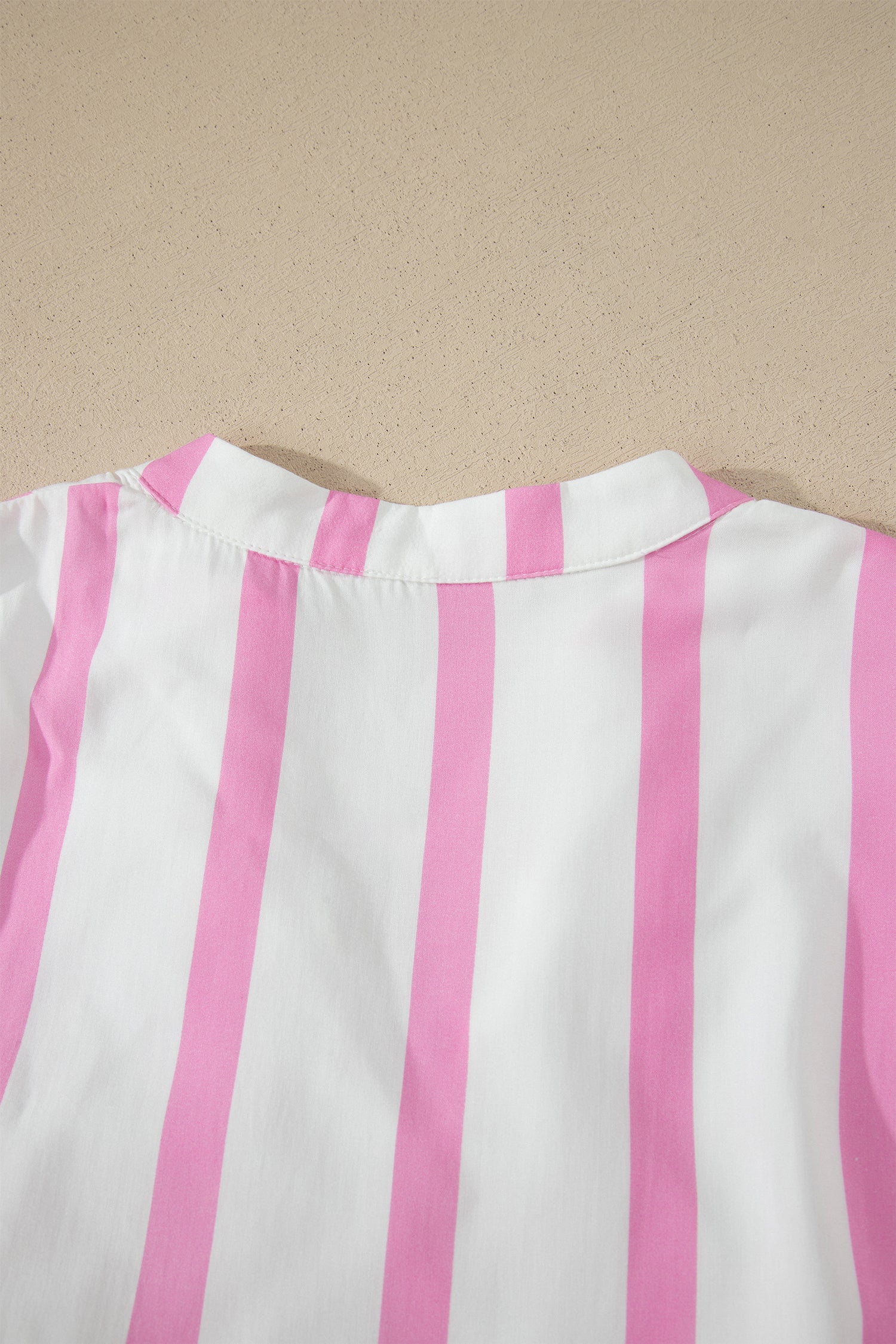 Pink Stripe Ricrac Trim Notched Neck Half Sleeve Vacation Dress - Snoopy's Closet
