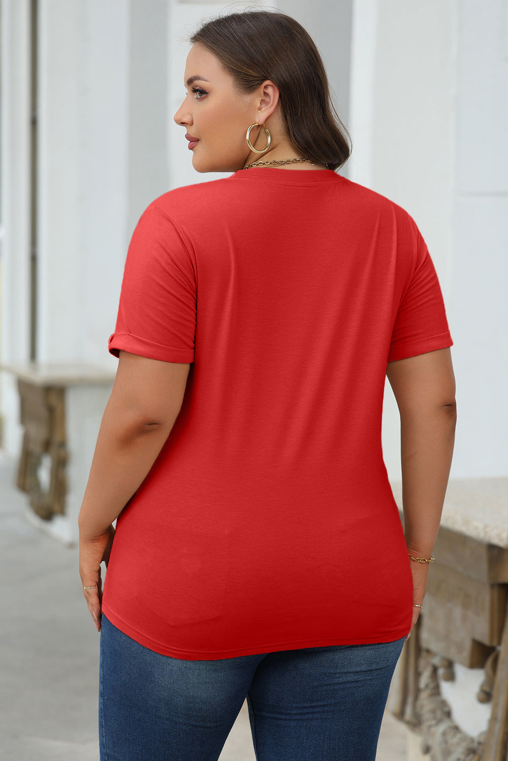 Dearlove Red Casual Plain Crew Neck Tee - Snoopy's Closet