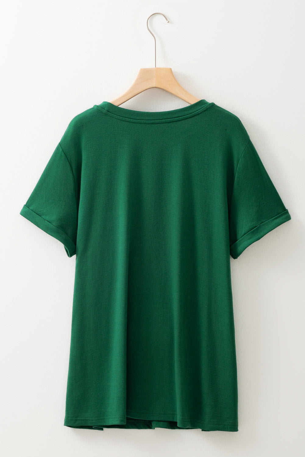 Dark Green Round Neck Rolled Sleeve Plus Size T-shirt - Snoopy's Closet
