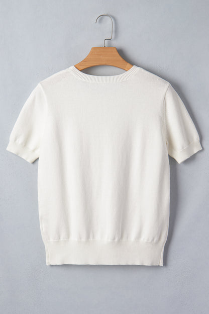 White Wild West Horse Head Printed Short Sleeve Sweater - Snoopy's Closet