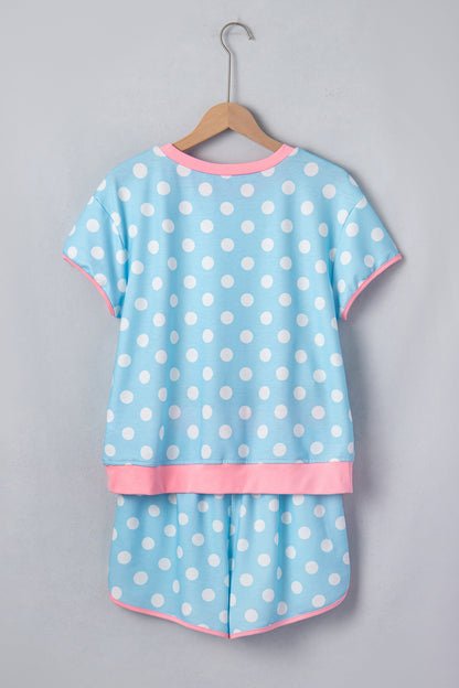 Conjunto casual corto azul cielo con lunares y borde en contraste