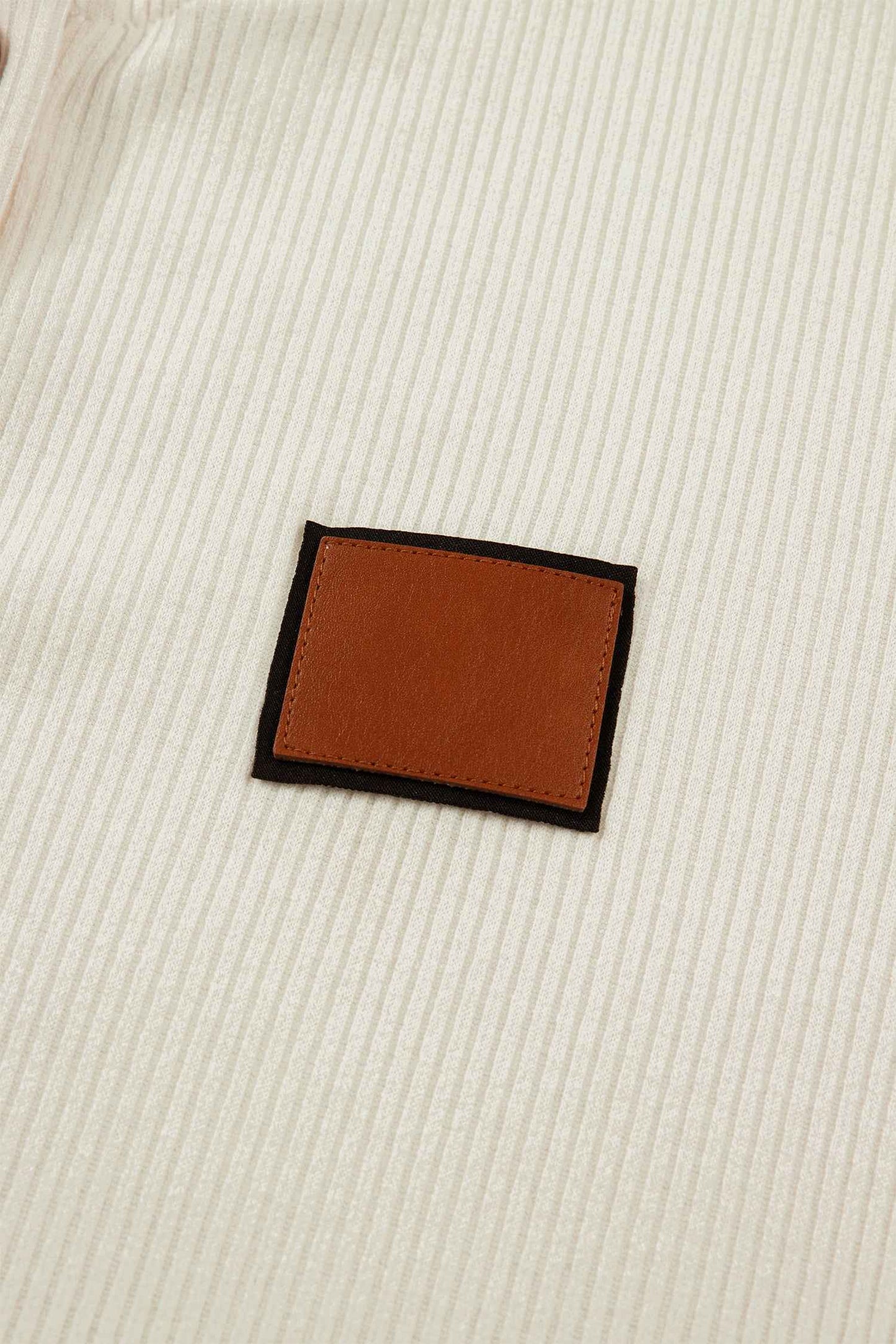 Beige Denim Patchwork Short Sleeve Ribbed Shirt